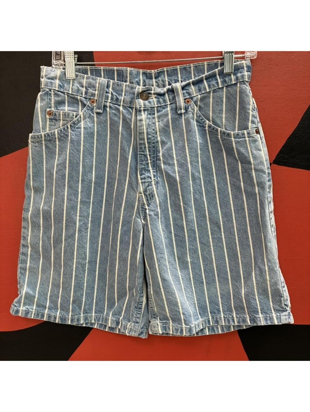 80s Levi's orange tab denim shorts white pinstripe size 9